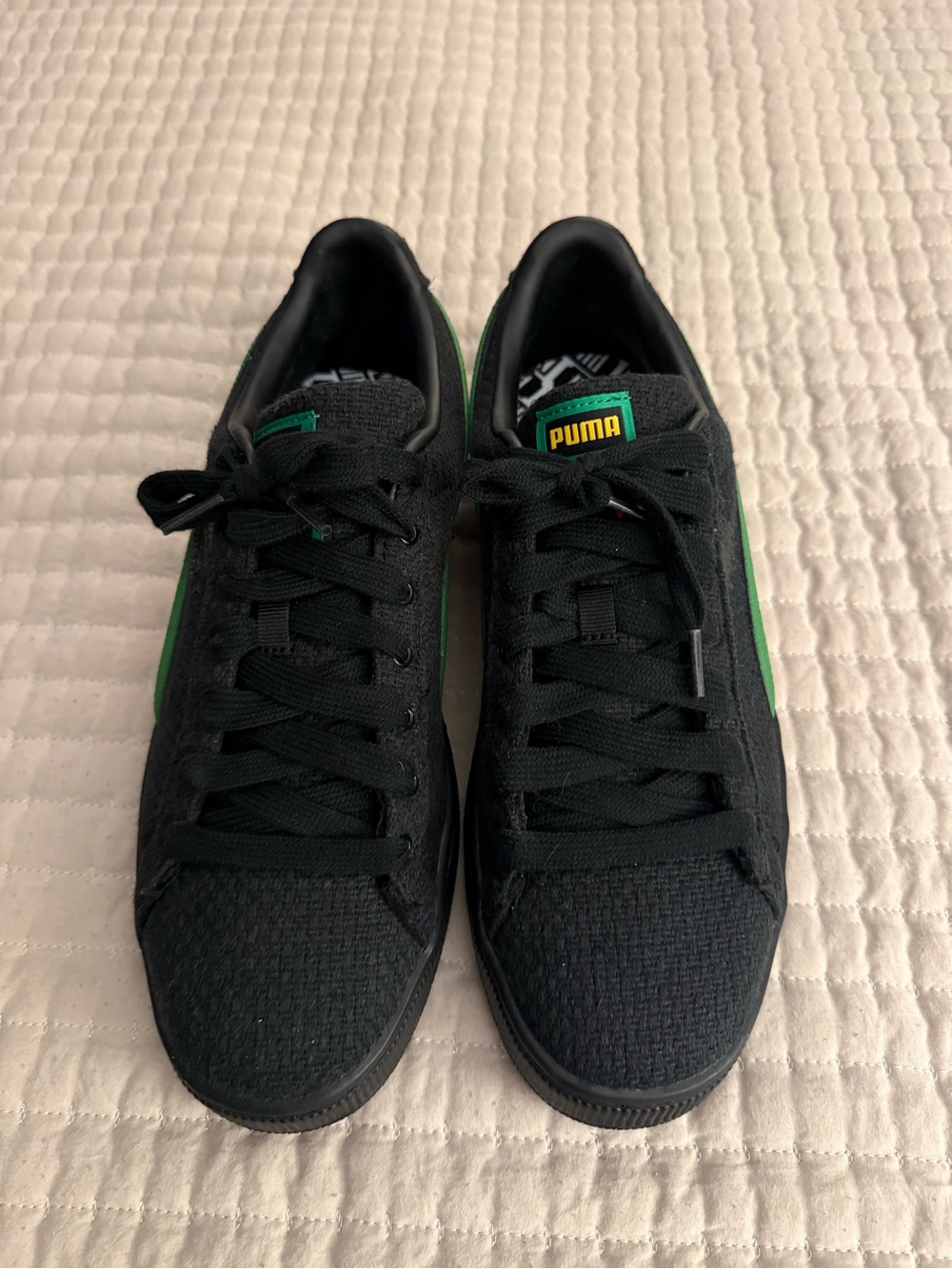 Puma Suede Hemp Black Sneakers with Red/Yellow/ Green Stripe and Logo